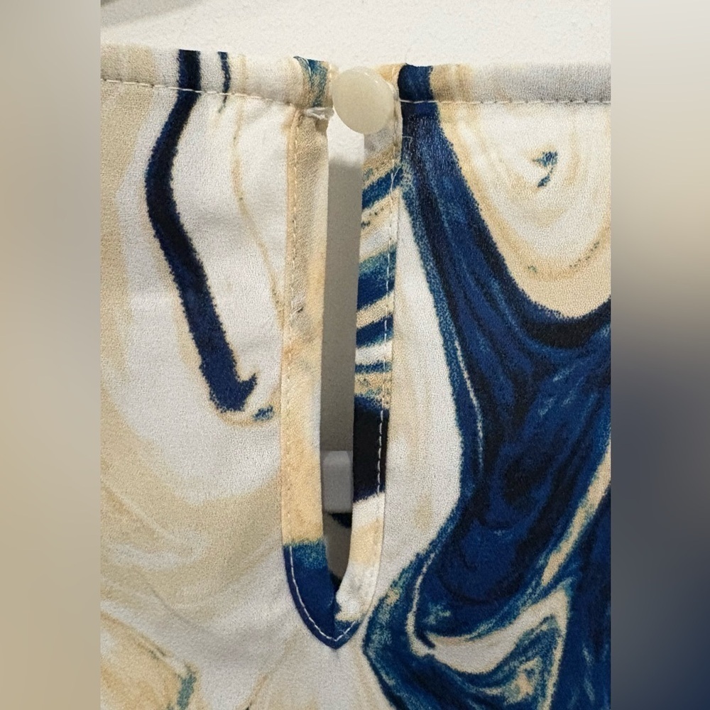 Worthington Womens Size M Blue Fairy Marble Peasant Blouse Flowy Whimsical Artsy - Picture 6 of 7